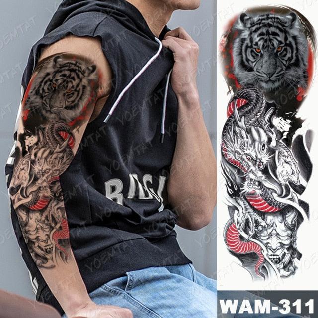 Large Tattoo Sleeve Arm Waterproof Temporary Sticker Tiger Fox For Arm Luxury Colorful Design - TaTTTy