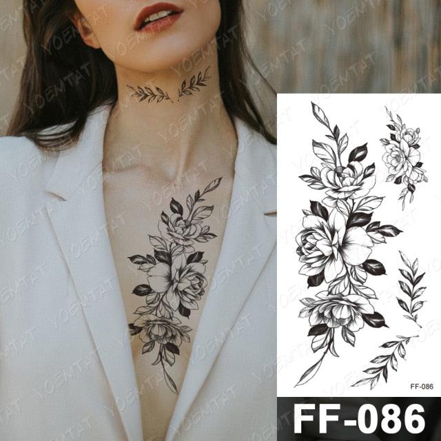 Waterproof Temporary Black Tattoo Sticker Peony Flower Snake Sketch Luxury Big Tattoo For Womens - TaTTTy