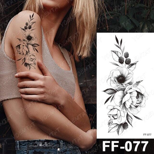 Waterproof Temporary Black Tattoo Sticker Peony Flower Snake Sketch Luxury Big Tattoo For Womens - TaTTTy