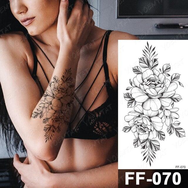 Waterproof Temporary Black Tattoo Sticker Peony Flower Snake Sketch Luxury Big Tattoo For Womens - TaTTTy
