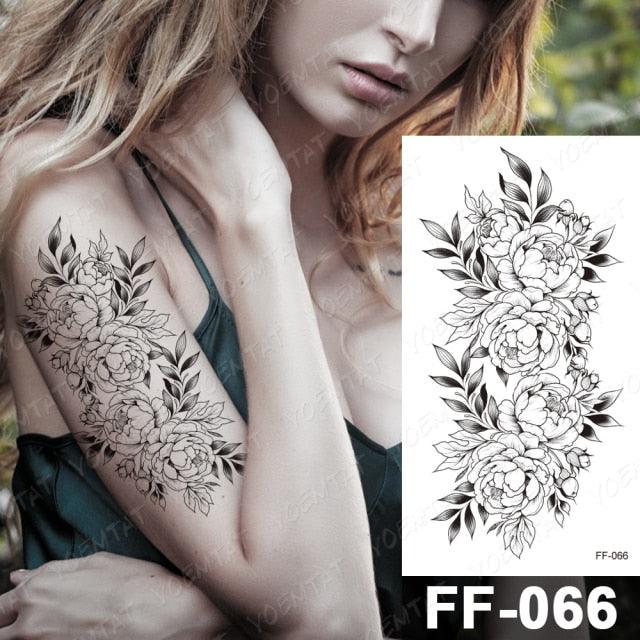 Waterproof Temporary Black Tattoo Sticker Peony Flower Snake Sketch Luxury Big Tattoo For Womens - TaTTTy