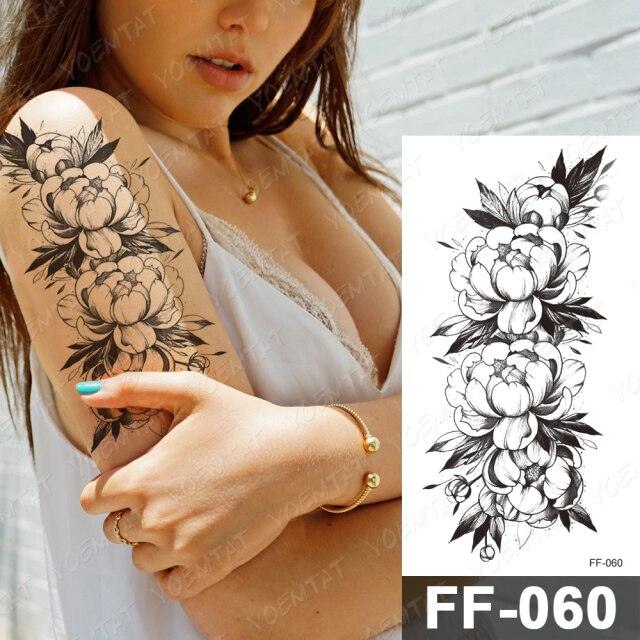 Waterproof Temporary Black Tattoo Sticker Peony Flower Snake Sketch Luxury Big Tattoo For Womens - TaTTTy