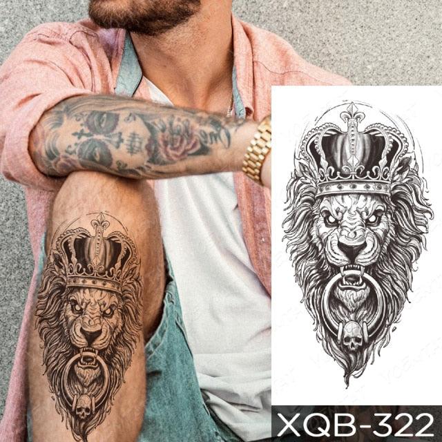 Elegant Black Waterproof Temporary Tattoo Sticker Lion Tiger Bear Flash Tattoos Leopard Wolf Colorful Big Tattoo Stickers For Mens Womens - TaTTTy