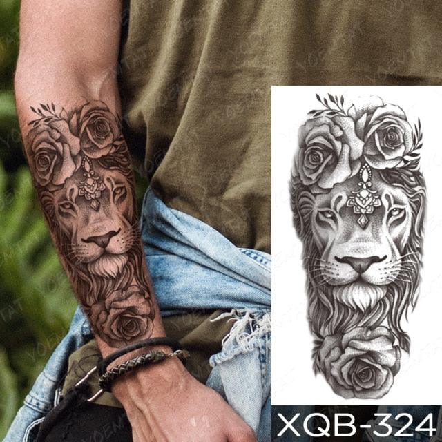 Elegant Black Waterproof Temporary Tattoo Sticker Lion Tiger Bear Flash Tattoos Leopard Wolf Colorful Big Tattoo Stickers For Mens Womens - TaTTTy