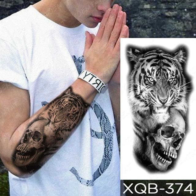 Elegant Black Waterproof Temporary Tattoo Sticker Lion Tiger Bear Flash Tattoos Leopard Wolf Colorful Big Tattoo Stickers For Mens Womens - TaTTTy