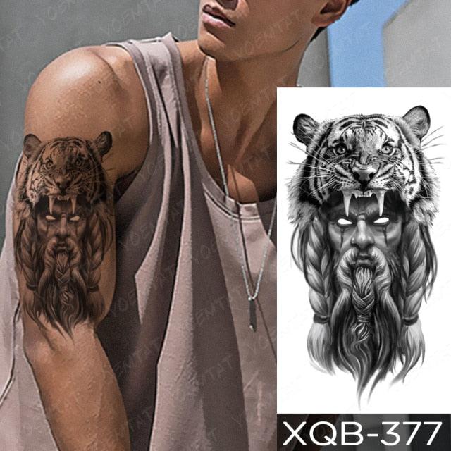 Elegant Black Waterproof Temporary Tattoo Sticker Lion Tiger Bear Flash Tattoos Leopard Wolf Colorful Big Tattoo Stickers For Mens Womens - TaTTTy