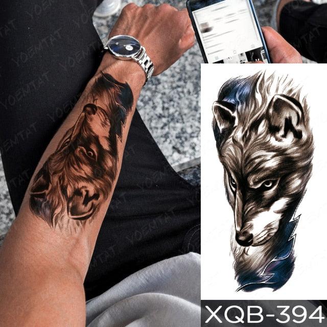 Elegant Black Waterproof Temporary Tattoo Sticker Lion Tiger Bear Flash Tattoos Leopard Wolf Colorful Big Tattoo Stickers For Mens Womens - TaTTTy
