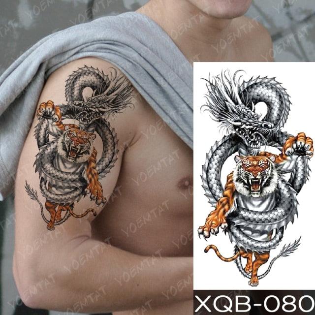 Elegant Black Waterproof Temporary Tattoo Sticker Lion Tiger Bear Flash Tattoos Leopard Wolf Colorful Big Tattoo Stickers For Mens Womens - TaTTTy