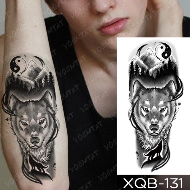 Elegant Black Waterproof Temporary Tattoo Sticker Lion Tiger Bear Flash Tattoos Leopard Wolf Colorful Big Tattoo Stickers For Mens Womens - TaTTTy
