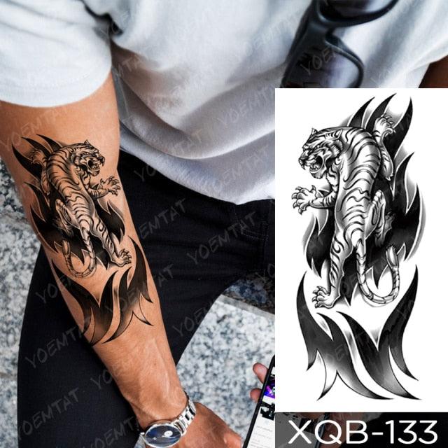 Elegant Black Waterproof Temporary Tattoo Sticker Lion Tiger Bear Flash Tattoos Leopard Wolf Colorful Big Tattoo Stickers For Mens Womens - TaTTTy