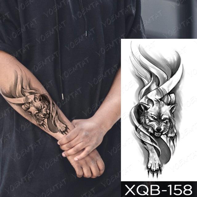 Elegant Black Waterproof Temporary Tattoo Sticker Lion Tiger Bear Flash Tattoos Leopard Wolf Colorful Big Tattoo Stickers For Mens Womens - TaTTTy