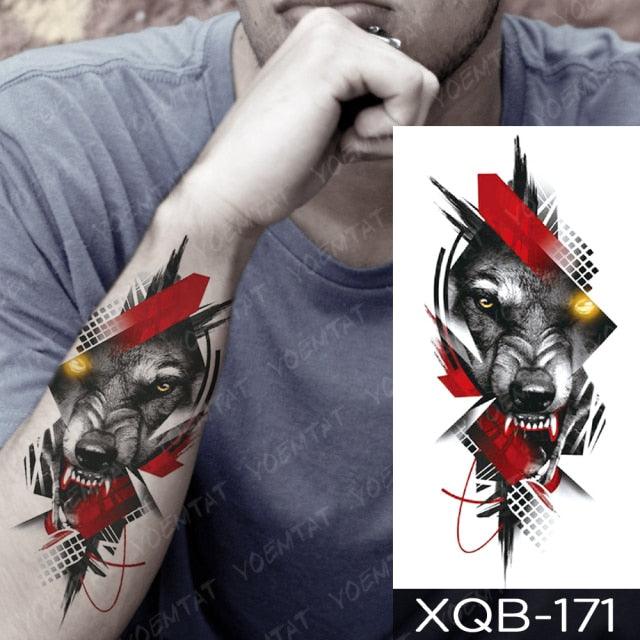 Elegant Black Waterproof Temporary Tattoo Sticker Lion Tiger Bear Flash Tattoos Leopard Wolf Colorful Big Tattoo Stickers For Mens Womens - TaTTTy