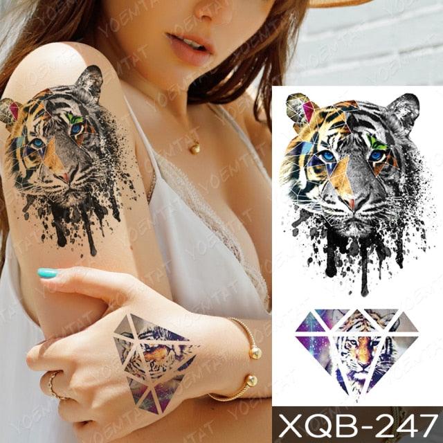 Elegant Black Waterproof Temporary Tattoo Sticker Lion Tiger Bear Flash Tattoos Leopard Wolf Colorful Big Tattoo Stickers For Mens Womens - TaTTTy