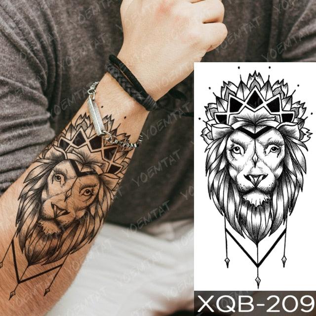 Elegant Black Waterproof Temporary Tattoo Sticker Lion Tiger Bear Flash Tattoos Leopard Wolf Colorful Big Tattoo Stickers For Mens Womens - TaTTTy