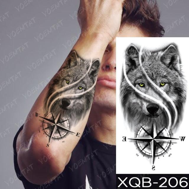 Elegant Black Waterproof Temporary Tattoo Sticker Lion Tiger Bear Flash Tattoos Leopard Wolf Colorful Big Tattoo Stickers For Mens Womens - TaTTTy