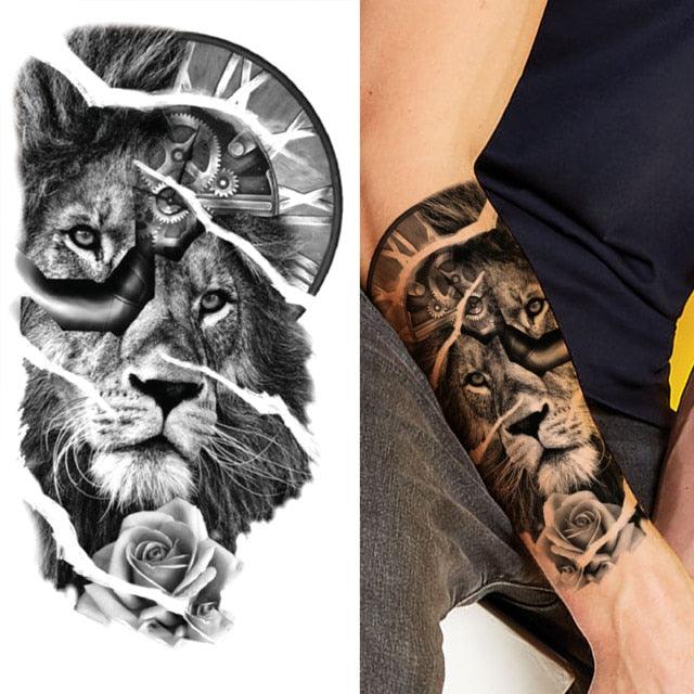 Luxury Black Forest Tiger Wolf Tattoo Sticker Temporary Tattoo Animals Colorful Big Tattoo Stickers For Mens Womens - TaTTTy