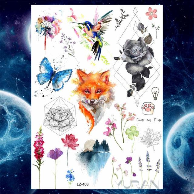 Luxury Colorful Flower Lavender Waterproof Temporary Tattoos Animals Arm Chest Tattoo Stickers Elegant Summer Style For Womens Mens - TaTTTy