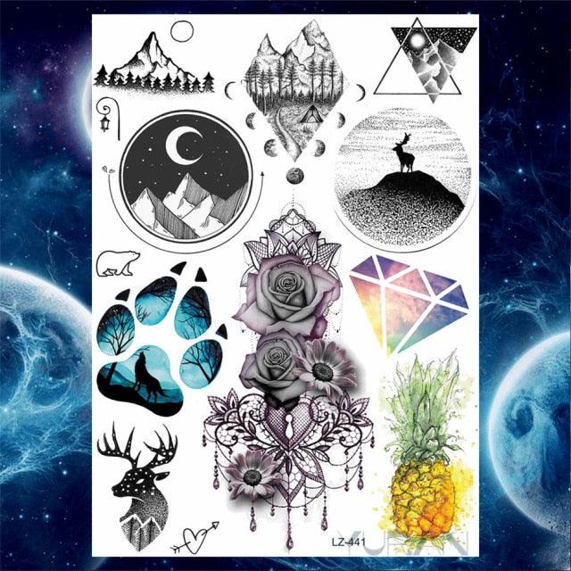 Luxury Colorful Flower Lavender Waterproof Temporary Tattoos Animals Arm Chest Tattoo Stickers Elegant Summer Style For Womens Mens - TaTTTy