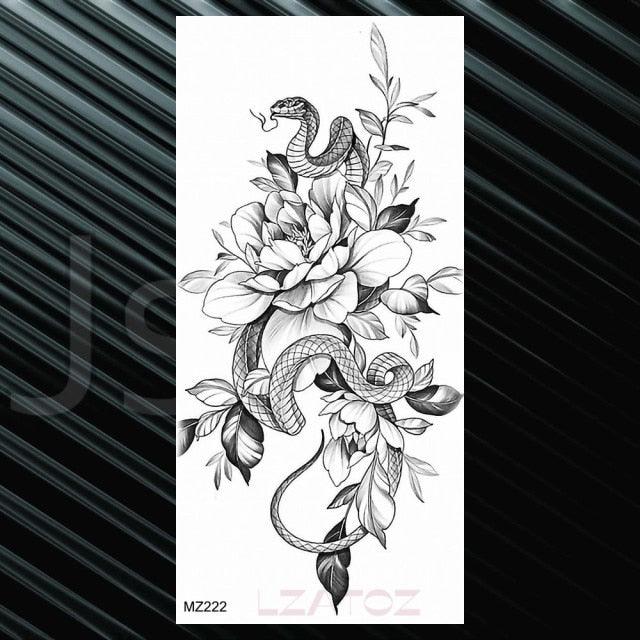 Women's Fashion Flower Temporary Tattoos Sticker Fake Rose Waterproof Large Realistic Black Colorful Flowers Tattoos - TaTTTy