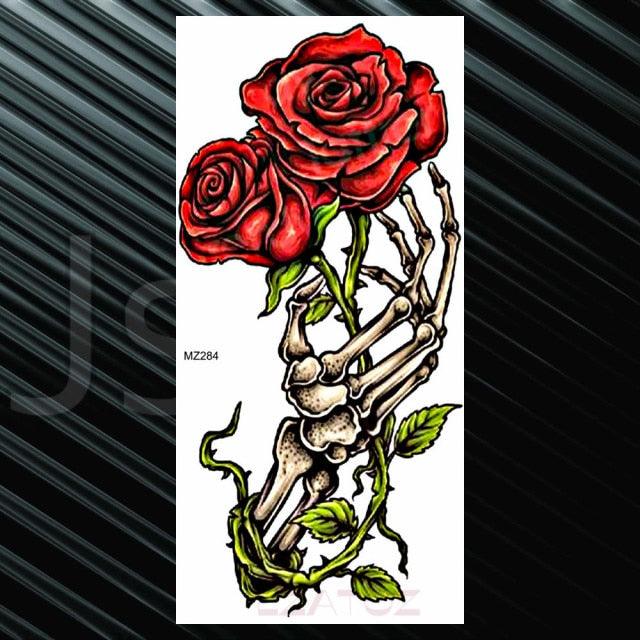 Women's Fashion Flower Temporary Tattoos Sticker Fake Rose Waterproof Large Realistic Black Colorful Flowers Tattoos - TaTTTy