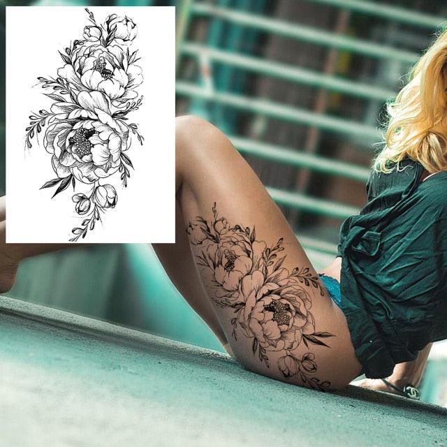 Realistic Tattoos Temporary Womens Flower Sticker Tattoos Waterproof Women Body Art Fake Legs Tattoo Stickers - TaTTTy
