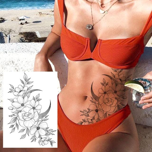 Realistic Tattoos Temporary Womens Flower Sticker Tattoos Waterproof Women Body Art Fake Legs Tattoo Stickers - TaTTTy