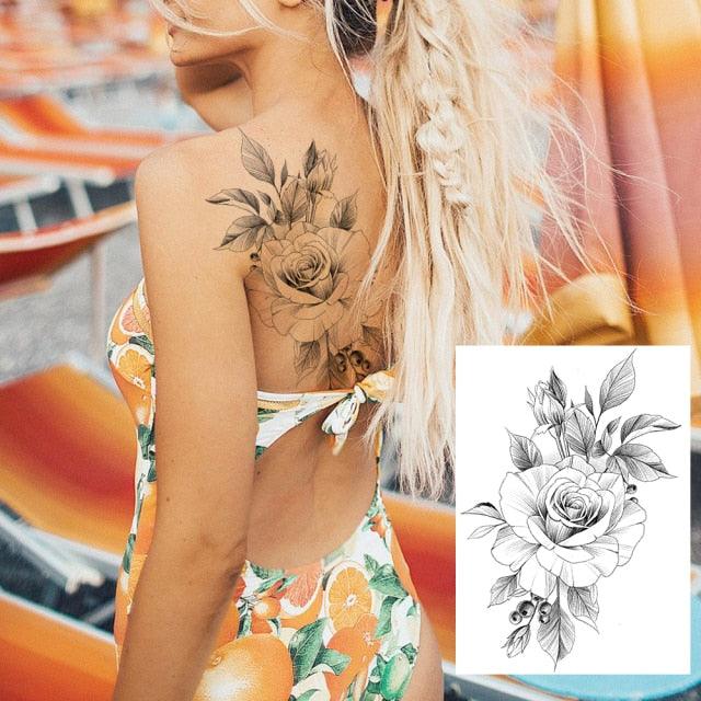 Realistic Tattoos Temporary Womens Flower Sticker Tattoos Waterproof Women Body Art Fake Legs Tattoo Stickers - TaTTTy
