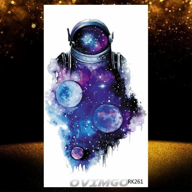 Elegant Animal Waterproof Temporary Tattoos Sticker Astronaut Fake Tattoo Planets Star Space Modern Colorful Realistic Design For Womens - TaTTTy