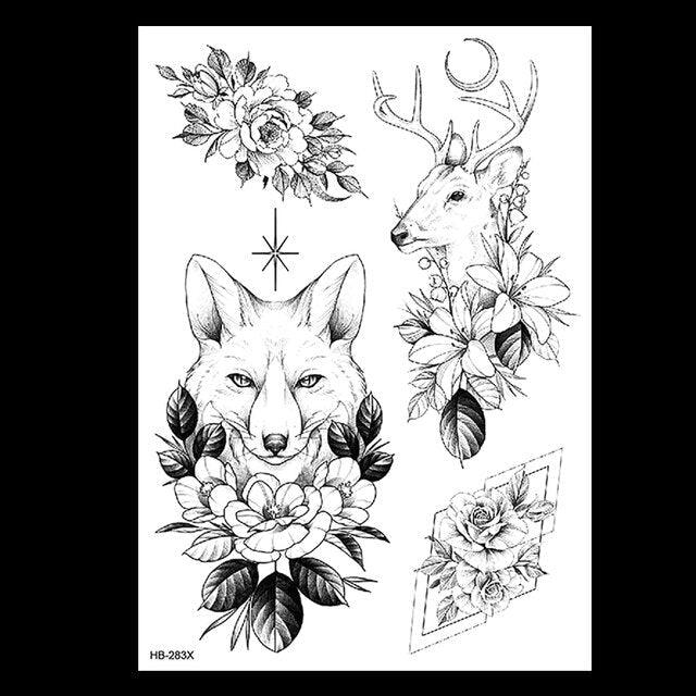 49 Sheets Waterproof Temporary Black Sketches Flowers Tattoo Stickers Flower Rose Tattoos For Women Adults - TaTTTy
