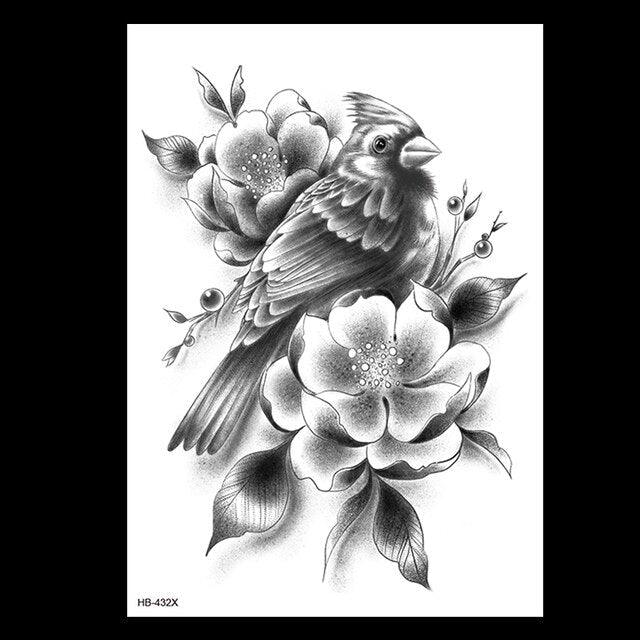 49 Sheets Waterproof Temporary Black Sketches Flowers Tattoo Stickers Flower Rose Tattoos For Women Adults - TaTTTy