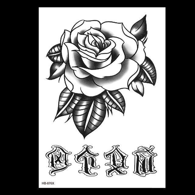 49 Sheets Waterproof Temporary Black Sketches Flowers Tattoo Stickers Flower Rose Tattoos For Women Adults - TaTTTy