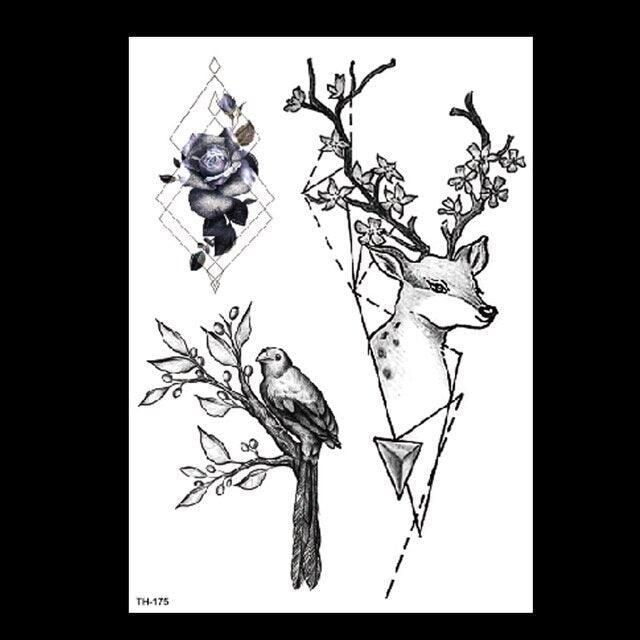 49 Sheets Waterproof Temporary Black Sketches Flowers Tattoo Stickers Flower Rose Tattoos For Women Adults - TaTTTy