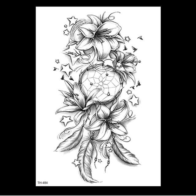 49 Sheets Waterproof Temporary Black Sketches Flowers Tattoo Stickers Flower Rose Tattoos For Women Adults - TaTTTy
