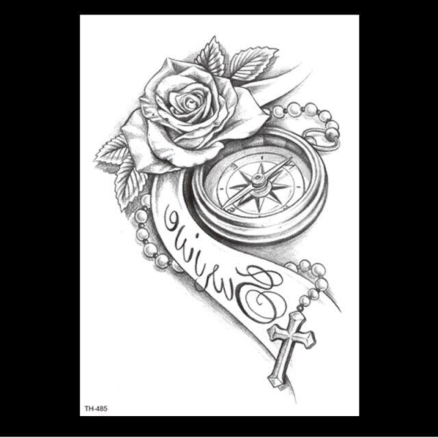 49 Sheets Waterproof Temporary Black Sketches Flowers Tattoo Stickers Flower Rose Tattoos For Women Adults - TaTTTy
