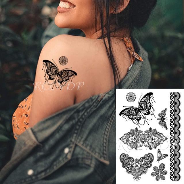 57 Sheets Temporary Tattoo Stickers Set Waterproof Temporary Tattoo Waist Arm Modern Stylish Big Black Tattoos For Womens Mens - TaTTTy