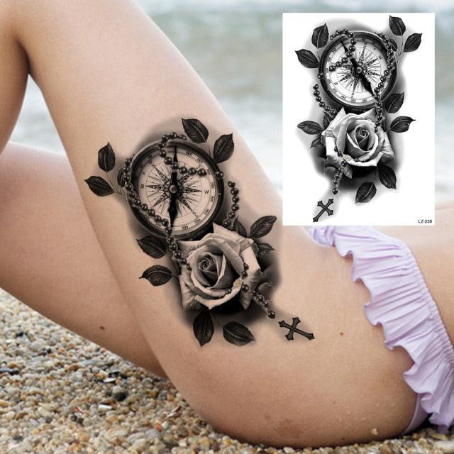 Realistic Big Flower Temporary Waterproof Sticker Tattoos For Body Painting Arm Legs Fake Black Rose Tattoos For Womens - TaTTTy