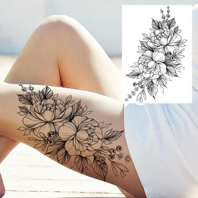 Realistic Big Flower Temporary Waterproof Sticker Tattoos For Body Painting Arm Legs Fake Black Rose Tattoos For Womens - TaTTTy