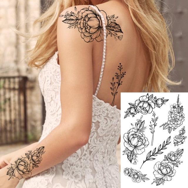 Realistic Big Flower Temporary Waterproof Sticker Tattoos For Body Painting Arm Legs Fake Black Rose Tattoos For Womens - TaTTTy