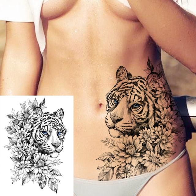 Realistic Big Flower Temporary Waterproof Sticker Tattoos For Body Painting Arm Legs Fake Black Rose Tattoos For Womens - TaTTTy