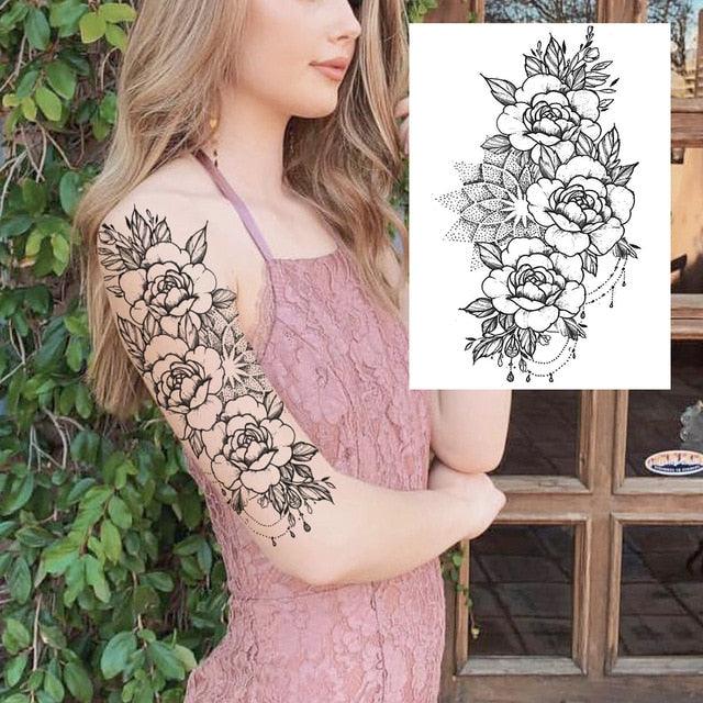 Realistic Big Flower Temporary Waterproof Sticker Tattoos For Body Painting Arm Legs Fake Black Rose Tattoos For Womens - TaTTTy