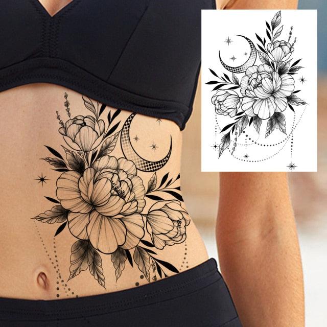 Realistic Big Flower Temporary Waterproof Sticker Tattoos For Body Painting Arm Legs Fake Black Rose Tattoos For Womens - TaTTTy