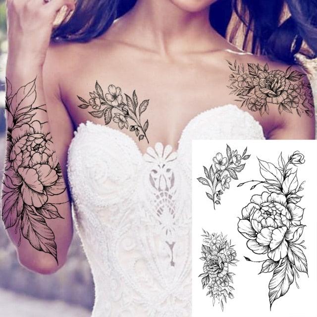 Realistic Big Flower Temporary Waterproof Sticker Tattoos For Body Painting Arm Legs Fake Black Rose Tattoos For Womens - TaTTTy