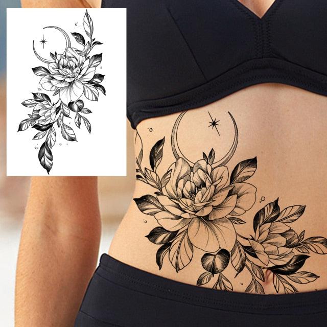 Realistic Big Flower Temporary Waterproof Sticker Tattoos For Body Painting Arm Legs Fake Black Rose Tattoos For Womens - TaTTTy