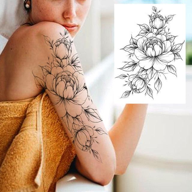 Realistic Big Flower Temporary Waterproof Sticker Tattoos For Body Painting Arm Legs Fake Black Rose Tattoos For Womens - TaTTTy