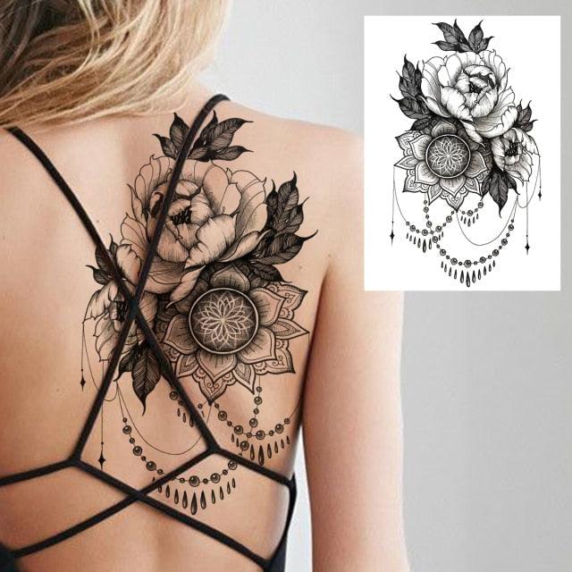 Realistic Big Flower Temporary Waterproof Sticker Tattoos For Body Painting Arm Legs Fake Black Rose Tattoos For Womens - TaTTTy