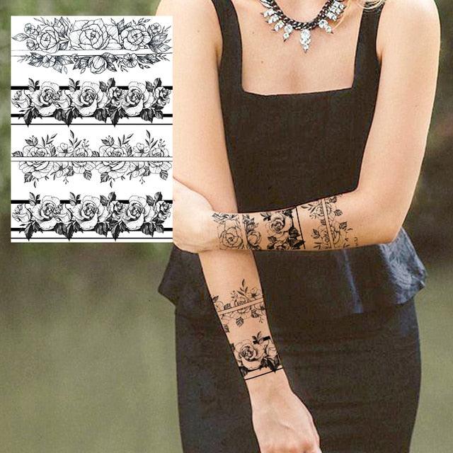 Realistic Big Flower Temporary Waterproof Sticker Tattoos For Body Painting Arm Legs Fake Black Rose Tattoos For Womens - TaTTTy