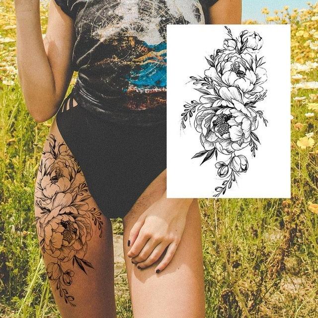 Realistic Big Flower Temporary Waterproof Sticker Tattoos For Body Painting Arm Legs Fake Black Rose Tattoos For Womens - TaTTTy