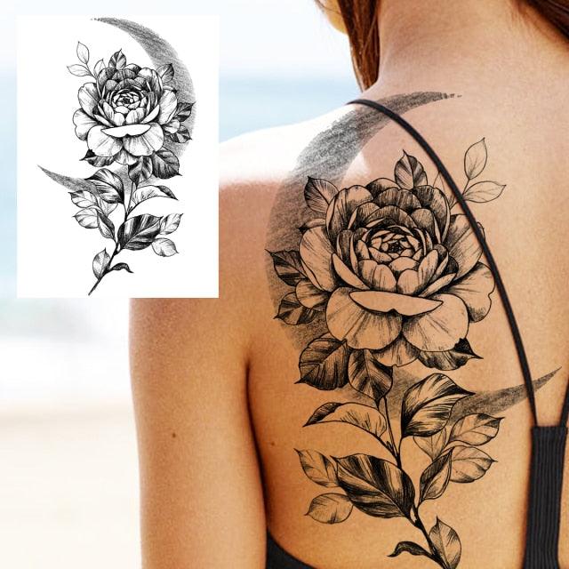 Realistic Big Flower Temporary Waterproof Sticker Tattoos For Body Painting Arm Legs Fake Black Rose Tattoos For Womens - TaTTTy
