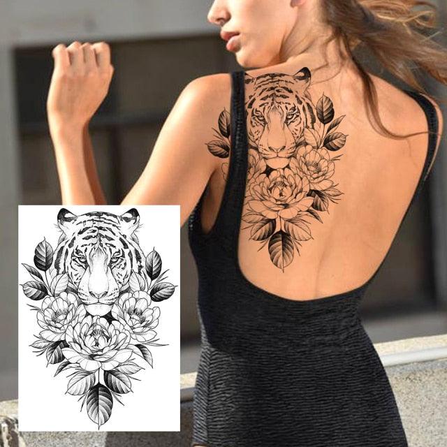 Realistic Big Flower Temporary Waterproof Sticker Tattoos For Body Painting Arm Legs Fake Black Rose Tattoos For Womens - TaTTTy