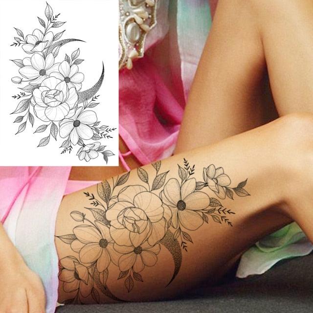 Realistic Big Flower Temporary Waterproof Sticker Tattoos For Body Painting Arm Legs Fake Black Rose Tattoos For Womens - TaTTTy